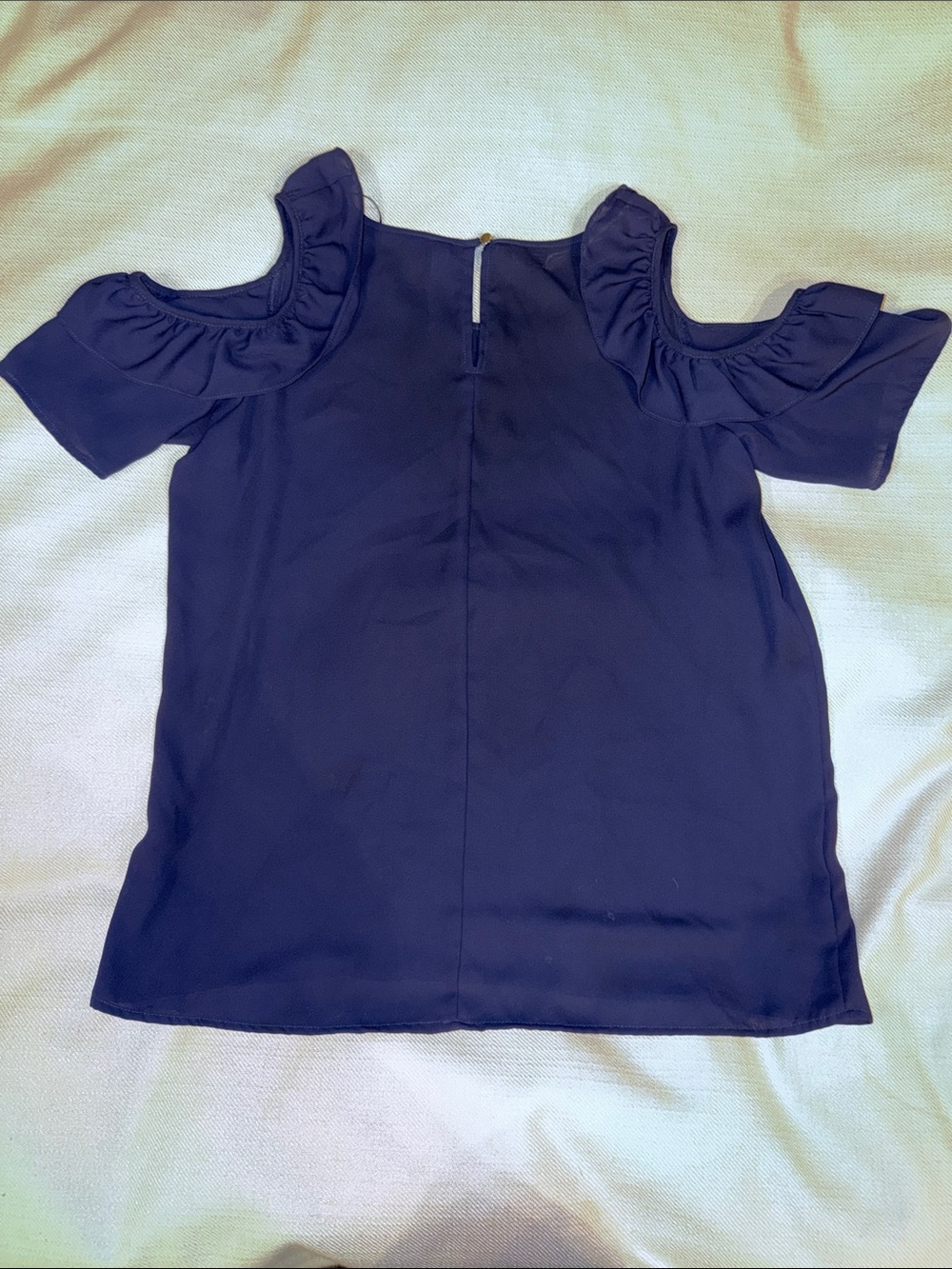 NY Collection Navy Cold-Shoulder Ruffle Blouse - Picture 4 of 6